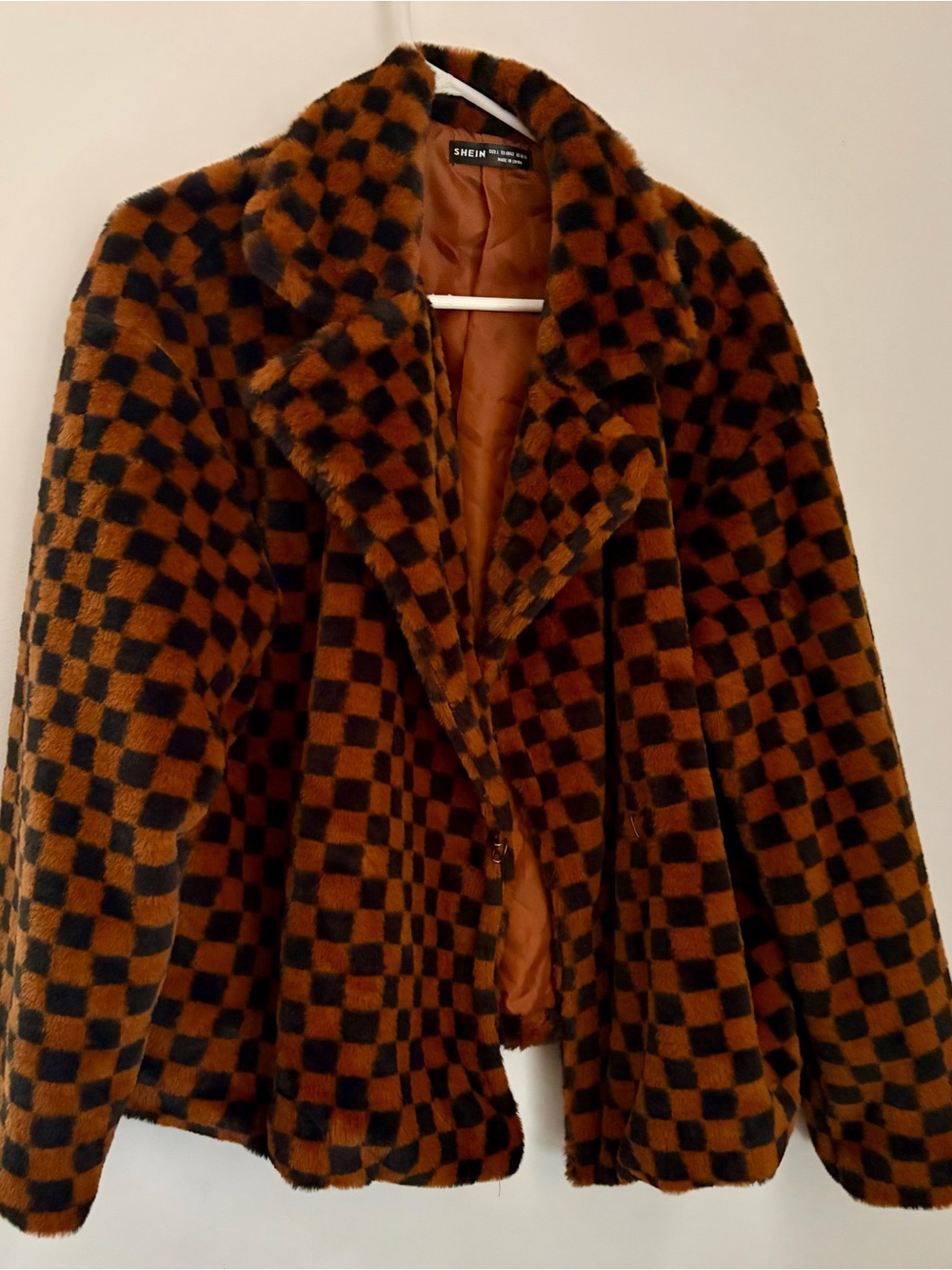 SHEIN Brown & Black Check Faux-Fur Blazer XL